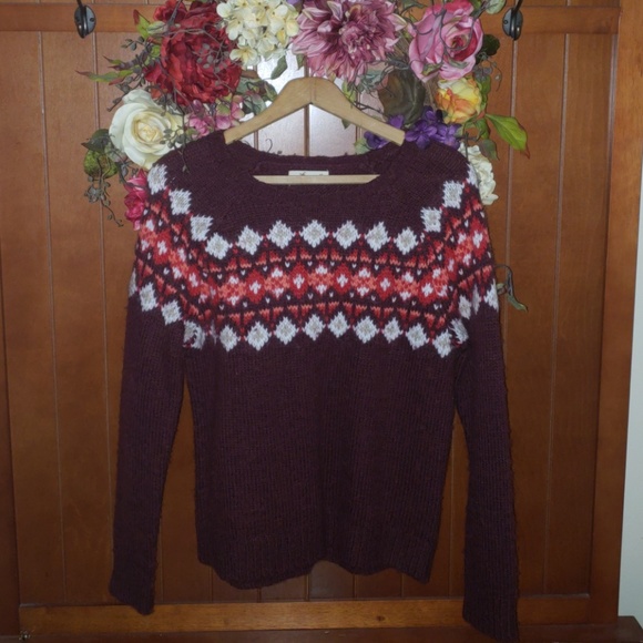 Fuzzy Christmas Sweater - Maroon & Burgundy - Picture 2 of 7